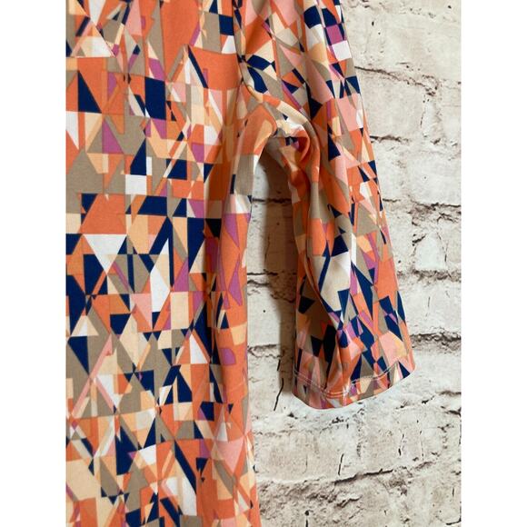 Jean Pierre Klifa Dress Womens Medium Peach Geometric‎ Shift Liquid Knit Stretch - Picture 2 of 12